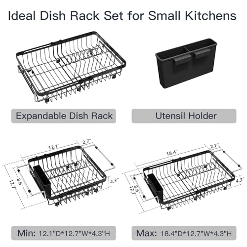Expandable Dish Drying Rack Over The Sink with Anti Slip Grip (Black / For 13-30" W Sink)