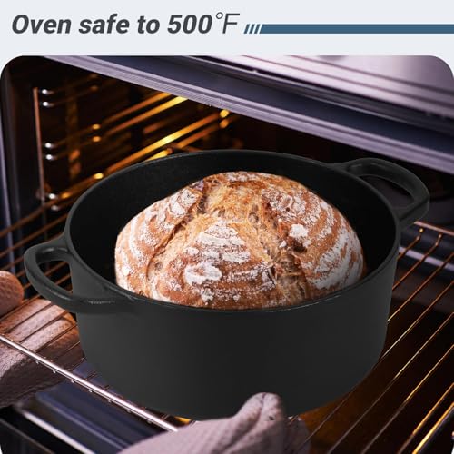 6 QT Basics Cast Iron Dutch Oven Pot with Lid and Dual Handles (6QT)
