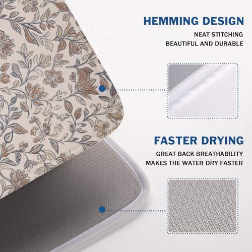 Vintage Floral Dish Drying Mat for Kitchen Counter Brown Antique Flower Microfiber Dish Drainer Mat Rustic Neutral Absorbent Washable Drying Pad Extra Large 18"x24" (Vintage Floral / 24" x 18")