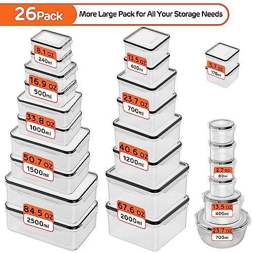 52 PCS Food Storage Container with Lid Airtight (26 Pack (Large))