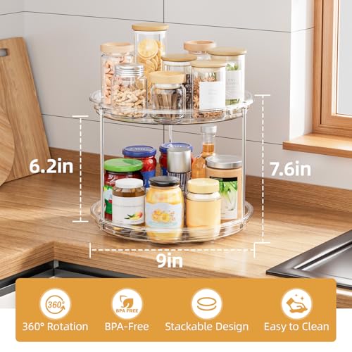 2 Tier Lazy Susan Turntable Organizer for Cabinet (1 Pack Clear / 9 inch)