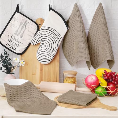 100% Cotton Waffle Weave Kitchen Dish Cloths 6 (Tan / 12 X 12 - 6 Pack)