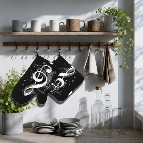 Black Notes Oven Mitts and Pot Holders Sets Non (Black Notes)