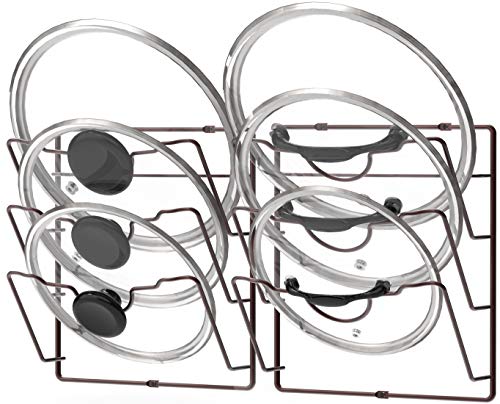 Cabinet Door Wall Mount Pot Lid Organizer Rack (Bronze)