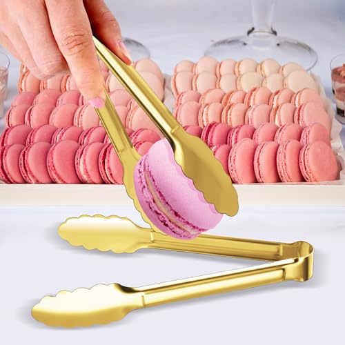 4 Pack Gold Serving Tongs XEVOM Buffet Tongs Serving Utensils Salad Tongs Stainless Steel Gold Plated Buffet Serving Tongs