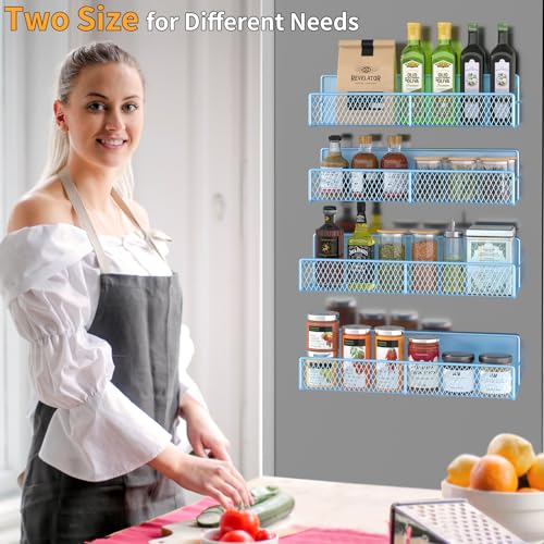 Magnetic Spice Rack for Refrigerator (Blue / 4 Pack)