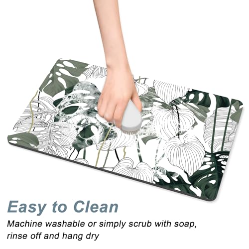 Coffee Mat 12" x 19" Cute Coffee Bar Mats for Espresso Machine Station Accessories and Organizer (Abstract Tropical Leaves / 12" x 19")