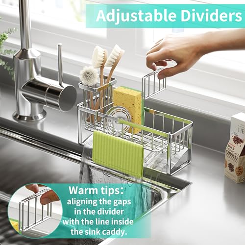 Sponge Holder for Kitchen Sink (Silver-Sloping / with Dishcloth Holder)