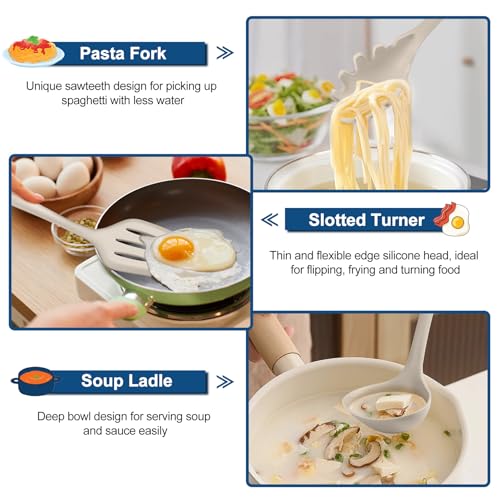Silicone Cooking Utensil Set of 7 (Khaki)