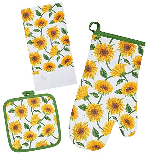 Oven Mitts and Potholders Dish Towles Set 100% Cotton for Perfect for Gifting (Yellow)