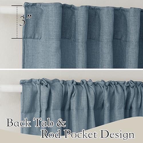 Linen Semi Sheer Kitchen Window Curtains Over Sink 36 inches Length (Stone Blue / 52"W x 36"L (Pack of 2))
