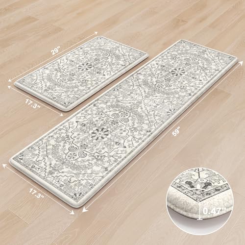 Anti Fatigue Kitchen Mats (Light Grey/Multi / 17.3" x 59"+17.3" x 29"--0.47 inches)