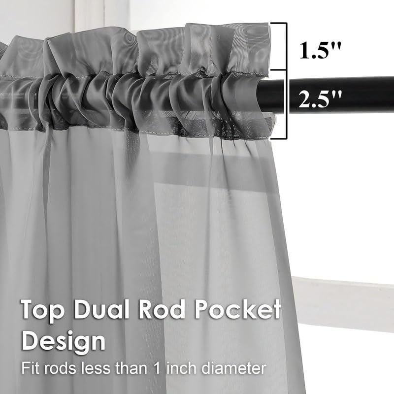 Charcoal Grey Sheer Curtains 90 Inches Long 2 Panels (Charcoal Grey / 42"W x 90"L (Pack of 2))