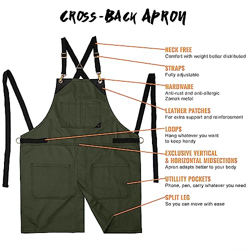 Cross Back Chef Apron (Moss Green)