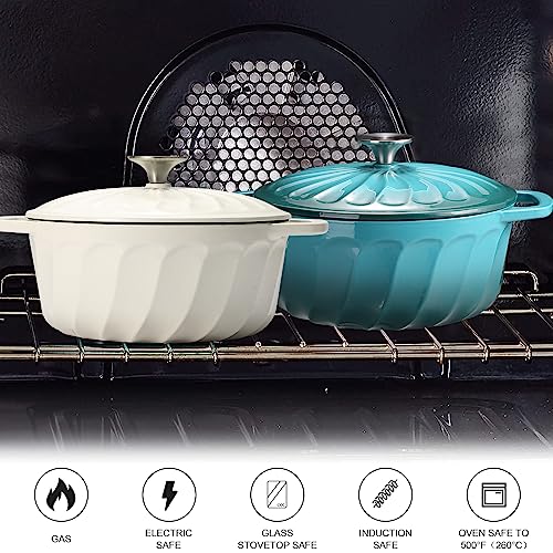 Enameled Cast Iron Dutch Oven Pot with Lid (BlueGreen / 3 QT)