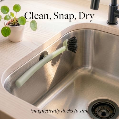 Magnetic Dish Brush & Scraper (Moss Green)