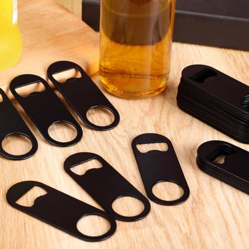 50 Pcs Bottle Openers Stainless Steel Flat Bottle Opener Bulk 3.4 x 1.3 Inches Bartender Beer Key Soda Can Mini Speed for Kitchen (Black)