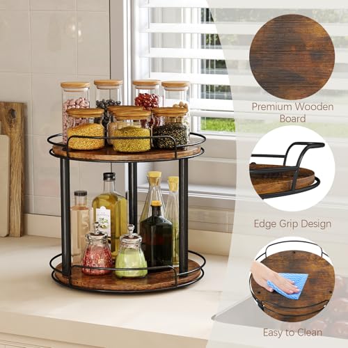 10'' Wood Lazy Susan Turntable Organizer for Cabinet (10 inches 2 Tier)
