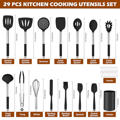 29 PCS Silicone Cooking Utensils Set (Black)