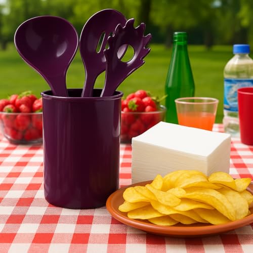 6 Piece Kitchen Utensil Holder for kitchen counter (Utensil Holder Set / Plum)
