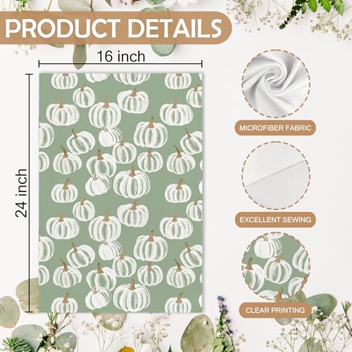 Fall Hello Pumpkin Farmhouse Kitchen Towels and Dishcloths Sets of 2 (Green Pumpkin)