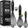 Whisks For Cooking Up To 500°F Silicone Whisk tool Non (7+9+11 inch / Black 3Pcs)