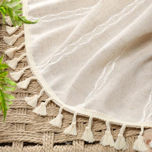 Cream 100% Boho Blackout Curtains 63 Inch 2 Panels with Tassels (Creamy White / 52"W x 63"L (Pack of 2))