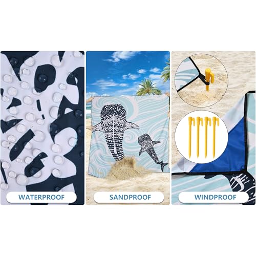 Waterproof Sandproof Beach Blanket Mat for 1 (79" X 83"（1~3 person） / Underwater - Whale Wanderlust)