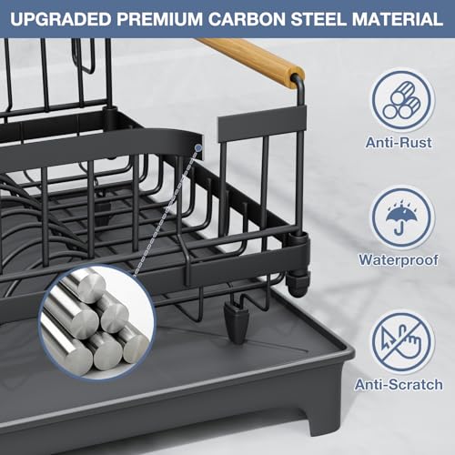 Dish Rack for Kitchen Counter with Drainboard Dish Drying Rack Rustproof Carbon Steel (1 Tier Standard)