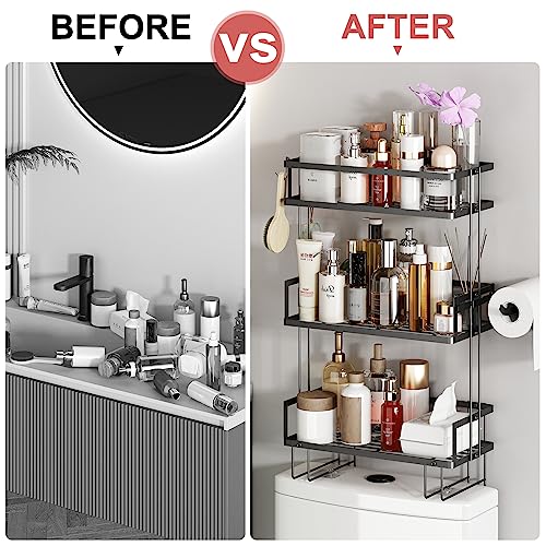 3 Tier Over Toilet Storage Shelf (Black / 3-Tier)