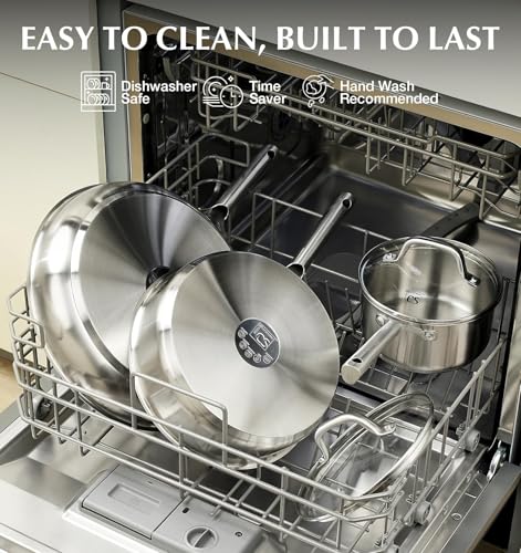 Stainless Steel Cookware Set 17 Piece with 5 Layer Base (Silver / 17 Pcs)