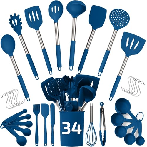34 PCs Silicone Kitchen Utensils Set (Blue / Set)