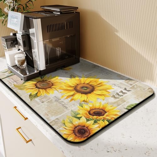Sunflower Kitchen Countertop Dish Drying Mat (Yellow / 23" x 15")