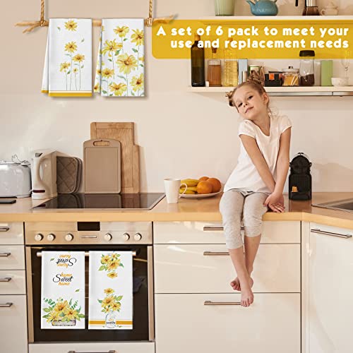 6 Pcs Sunflower Kitchen Towels Yellow Daisy Dishcloth Decorative (Daisy)