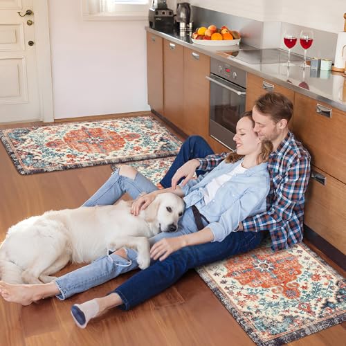 Anti Fatigue Kitchen Mats for Floor (Orange/Blue/Multi / 20" x 47"+20" x 32"--0.47 inches)