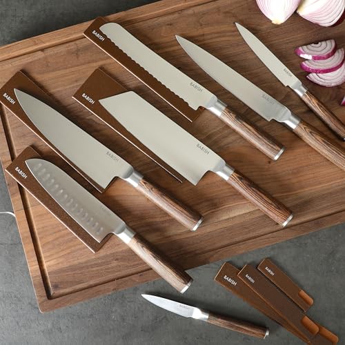 14 Piece Full Tang Forged Dark Pakka Wood Kitchen Knife Set (Stainless Blade/Dark Pakka Wood Handle / 14-Piece Set w/ Protective Sheaths)