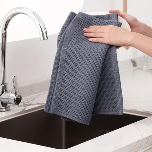 100% Cotton Oversized Waffle Weave Kitchen Towels 8 (Dark Grey / 20 X 28 - 8 Pack)