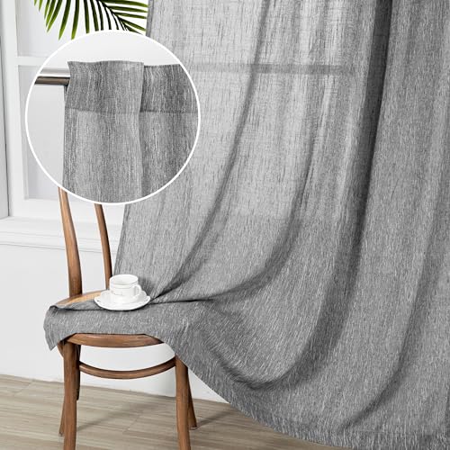Long Sheer Curtains Farmhouse (50"W x 108"L (Pack of 2) / Dark Grey)