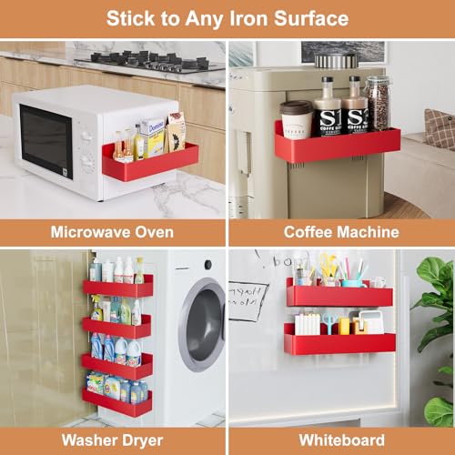 Magnetic Spice Rack for Refrigerator (Red / 4 Pack)