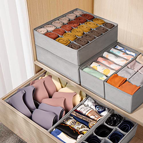 6 Pack Sock Underwear Drawer Organizer Dividers (6 Pack / Grey)