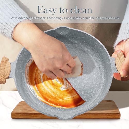 14 Inch Ceramic Deep Frying Pan with Lid (Blue)
