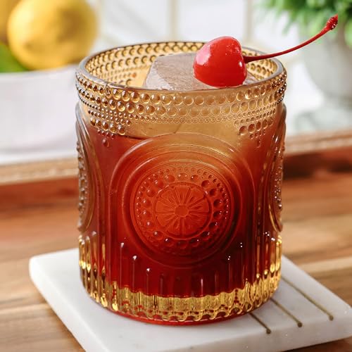 Vintage Amber Drinking Glasses Set of 6 by Kate Aspen (10 oz / Amber)