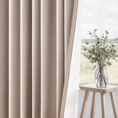 Natural Beige blackout curtains 84 inch Long 2 Panels 100% Blackout Linen Texture Curtain Window Drapes with Back Tab Rod Pocket Light Blocking Thermal Insulated Curtains for Bedroom Living Room (Natural Beige / 52"W x 84"L (Pack of 2))