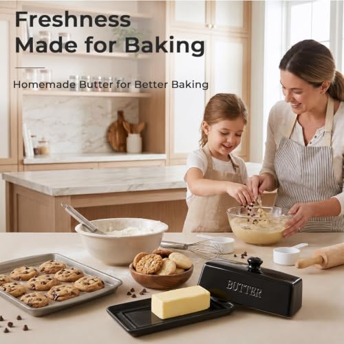 Butter Dish With Lid for Countertop (Black)