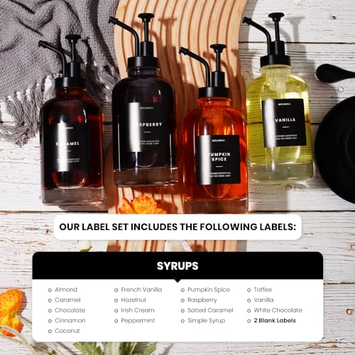 Coffee Syrup Dispenser Set of 4 (Black / 500ml, Set of 4)