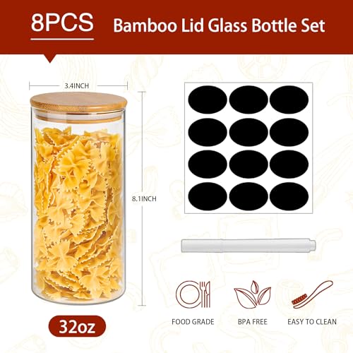 32 oz Glass Jars with Bamboo Lids 8 pcs Glass Food Storage Containers with Airtight Bamboo Lids (8 Model (32OZ 8Pack))