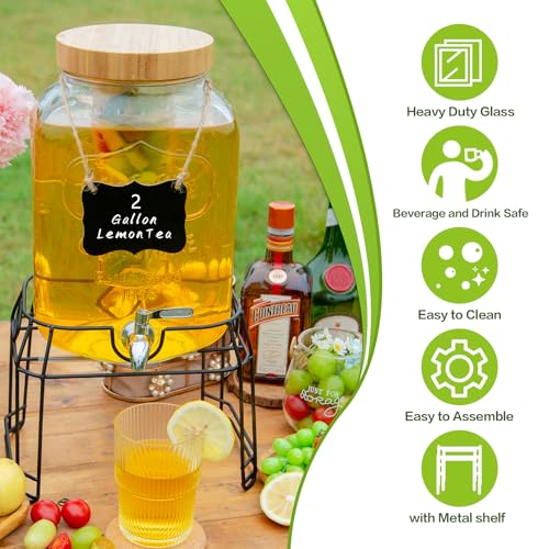 2 Gallon Glass Drink Dispenser with Stand