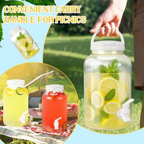 2 Pieces 1 Gallon Plastic Beverage Dispenser with Spigot Striped Clear Large Drink Beverage Dispenser Summer Fridge Water Container with Tap for Party Iced Tea (White)