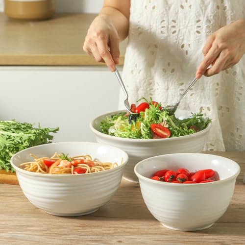 Mixing Bowls Ceramic Serving Dishes for Cooking (Clay-Infused White / 40+65+84 Ounce)