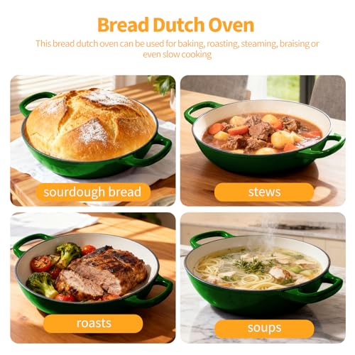 6QT Enameled Cast Iron Green Dutch Oven For Sourdough Bread Baking (Green / 6QT)
